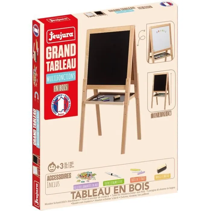 Grand tableau multifonctions en bois - JEUJURA - Ardoise craie et blanche magnétique-2