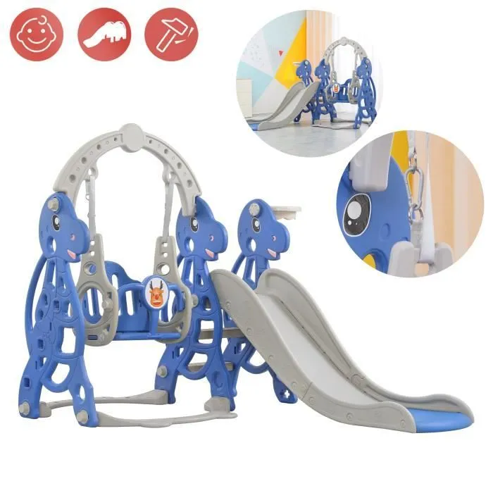 Toboggan Enfant 4 en 1 - XMTECH - 175cm - Balançoire - Panier de Basket - Intérieur/Extérieur-0