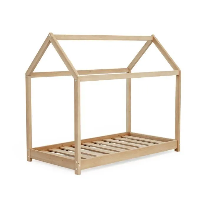 WEBABY - Lit bébé Cabane en bois - Brun - 70x140-3
