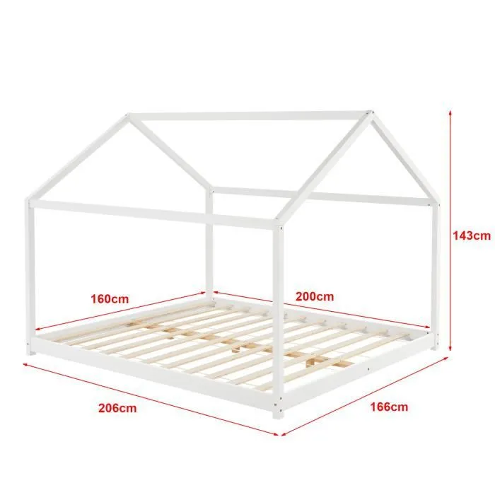 Lit cabane pour enfant Cerro avec sommier à lattes pin 160 x 200 cm blanc [en.casa]-2