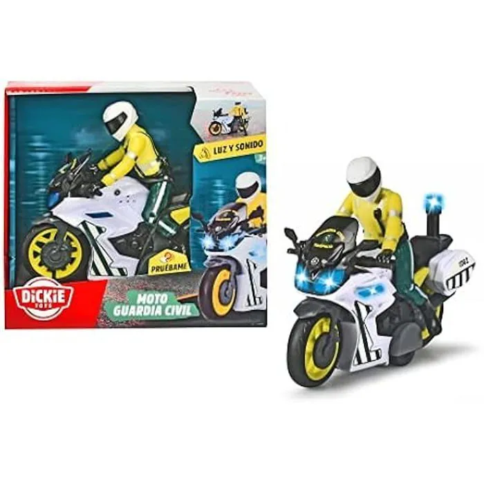 Jouet Moto - DICKIE TOYS - Yamaha de la Garde Civile - Figurine Amovible - Lumières et Sons - Friction-0