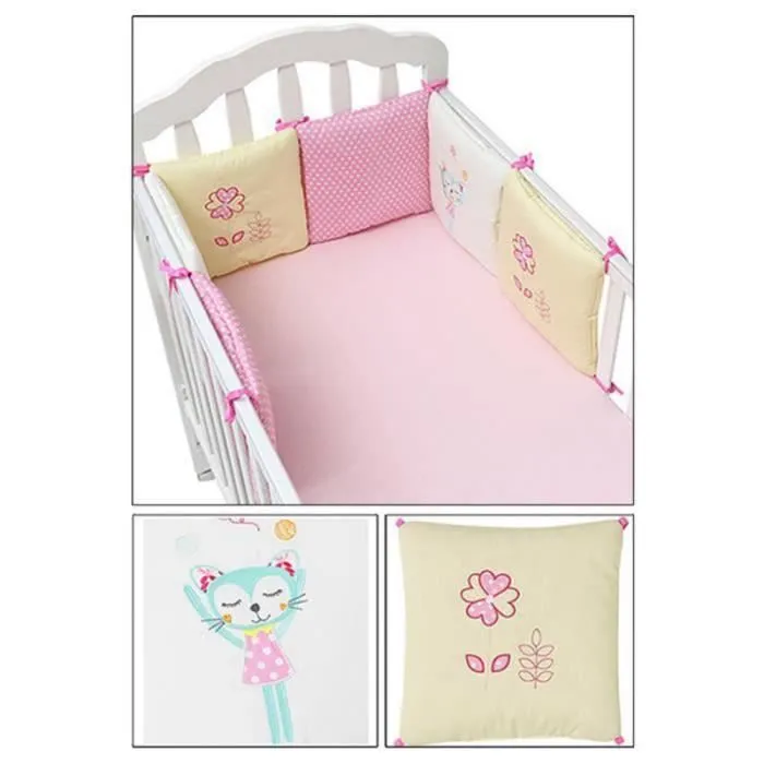 Tour de Lit 6 Pièces Ensemble - Marque - Modèle - Pare-choc Literie Enfant - Rose-1