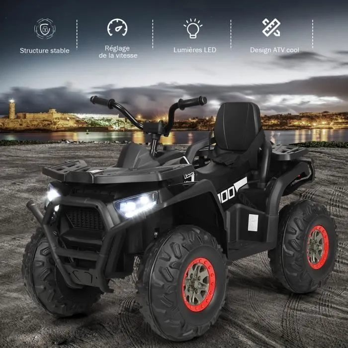 COSTWAY Quad Électrique 12V pour Enfants 3+ Ans, avec LED et Musique, 4 Roues Antidérapantes, pour Différents Terrains, Noir-2