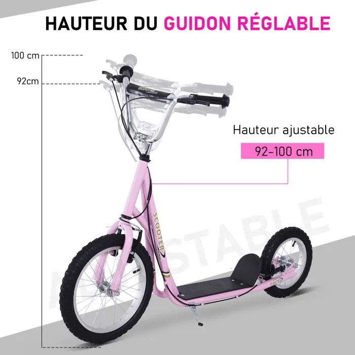 HOMCOM - Trottinette - Acier - 135x58x100cm - Rose-5