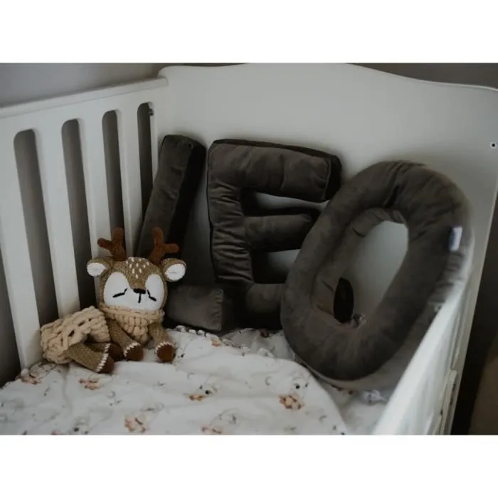 Bellochi Coussin Décoratif avec Rembourrage Hypoallergénique - Velours - Coussin Enfant en Forme de Lettre O - Graphite-2