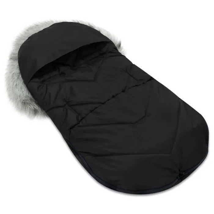 Bellochi Chanceliere Universelle pour Poussette - Capuche Réglable et Col Fourrure Amovible - Noir-1