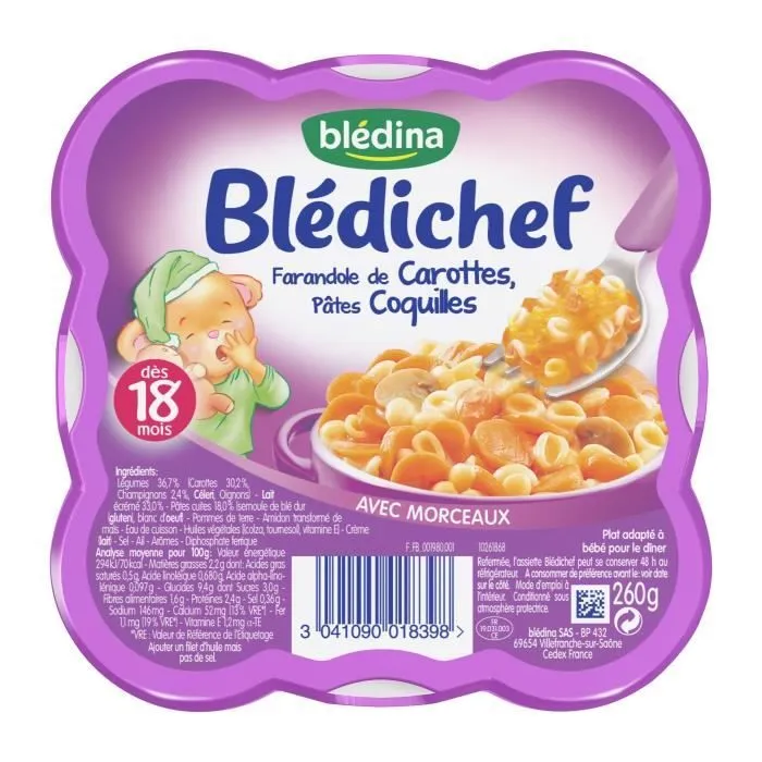 BLEDINA Blédichef Farandole carottes coquillettes - 260 g - Dès 18 mois-0