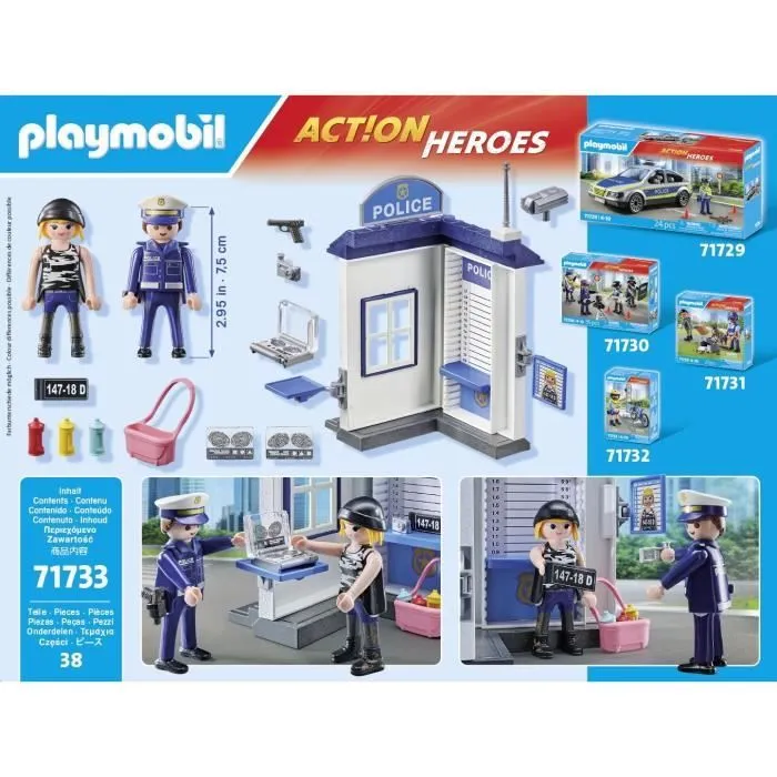 PLAYMOBIL 71733 Salle d'interrogatoire police, relevé d'empreintes, Action Heroes, Les policiers, 38 pièces, Dès 4 ans-6