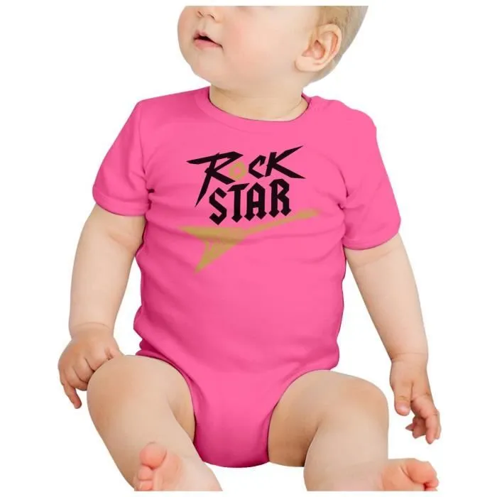 Body Bébé Manche Courte Rose Rock Star Guitare Musique Musicien Instrument-1