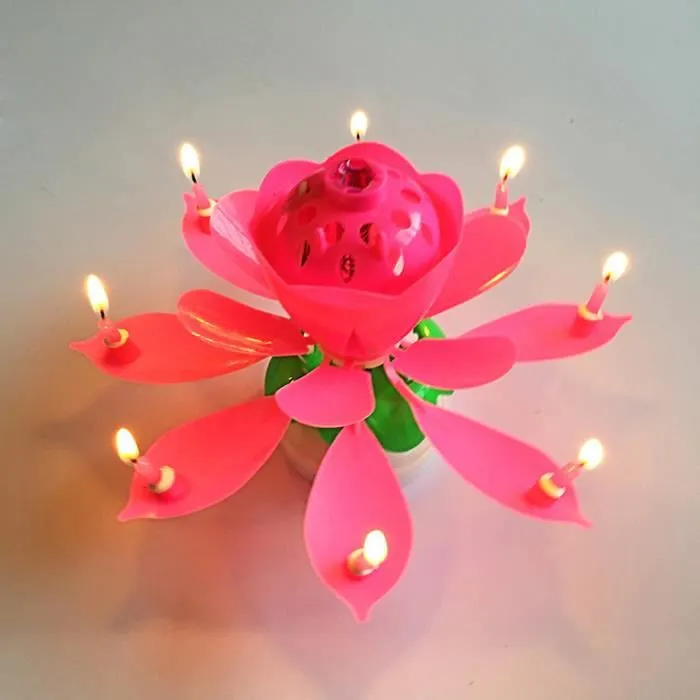 Bougie d'anniversaire - Lotus - Musique Joyeux Anniversaire - Bleu - Double Couche - Décoration de Fête-2