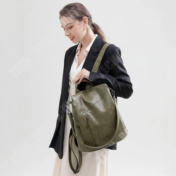 TD® Sac à dos antivol femmes mode multifonctionnel couture sac à dos étudiant cartable en cuir dames sac à dos filles cadeau de vaca-3