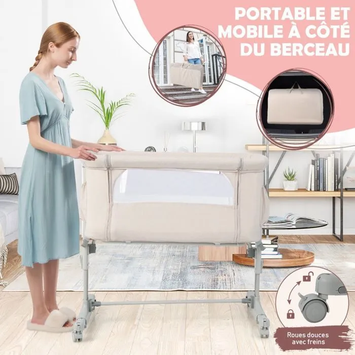 COSTWAY Lit Cododo Bébé à 5 Hauteurs Réglables, Charge 9KG, Lit Berceau Maille Respirante Sac de Voyage pour Bébé 0-6 Mois, Beige-4