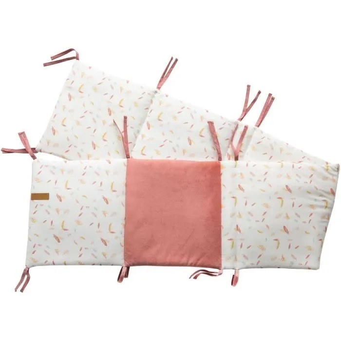 Tour de lit adaptable - DOMIVA - Happy - Motif plume coloré - 30x180 cm - Rouge-0