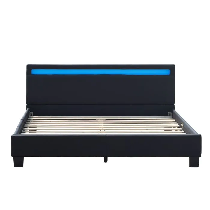 angel - Solide et Confortable Lit 160x200 avec Sommier Tte de Lit avec Eclairage LED Couleur NOIR Pieds en 10 cm p-2