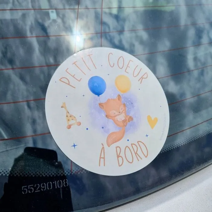 Autocollant Bébé à Bord Voiture, Petit Coeur à Bord, Garçon Fille Mixte, Waterproof Résistant Pluie et Soleil (12,5cm de diamètre)-2