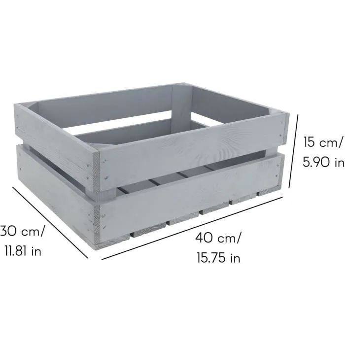 Caisse en bois - CREATIVE DECO - Gris - Vintage - 40 x 30 x 15 cm-3