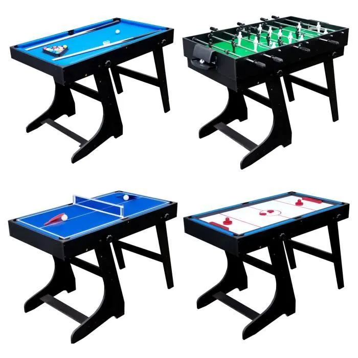 Table multi-jeux 4 en 1 - HAPPY GARDEN - Noir - Pour enfant - Baby-foot, billard, air-hockey, tennis de table-1