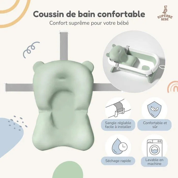 Baignoire bébé pliable - Thermomètre et coussin inclus - CLOUD - Green | SUPERBE BEBE-3
