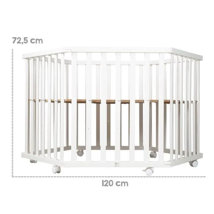 ROBA Parc Bébé "roba Style" Hexagonal + Insert de Protection Vert et Roulettes - Bois Laqué Blanc-2