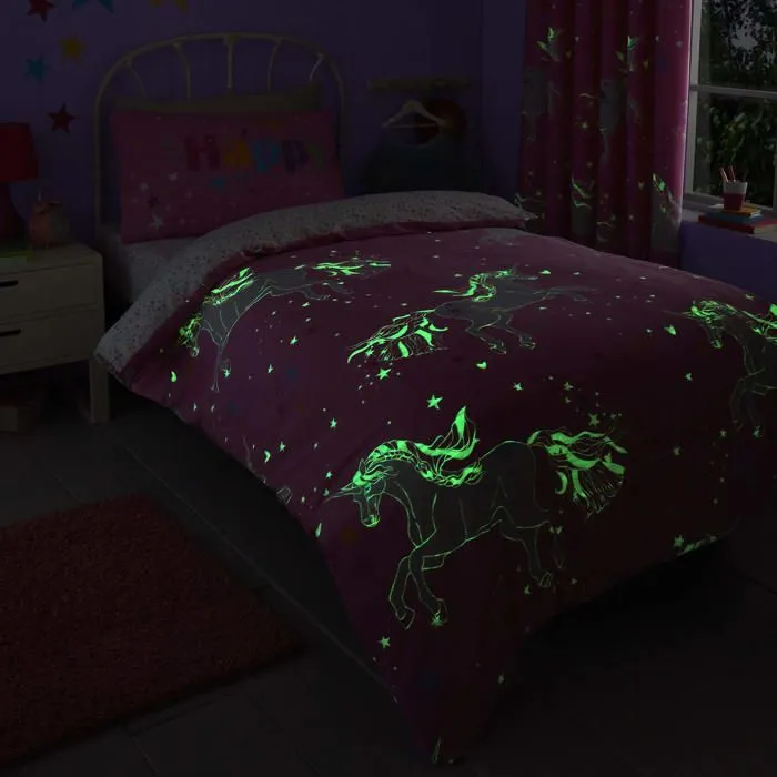 Bedlam - UNGPK11P1U - Parure de lit reversible 2 pieces avec Housse de Couette reversible pour Enfant Motif Licorne Rose Fluo-1
