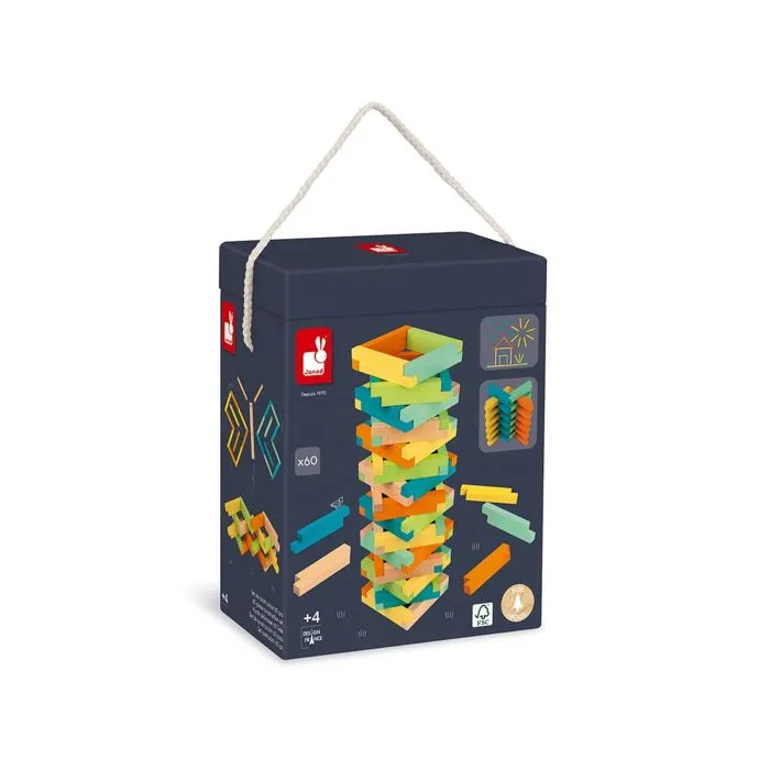 Set de Construction 60 pièces - Jeu de Construction en Bois - JANOD - 8 modèles inclus - Mixte - Dès 4 ans-0