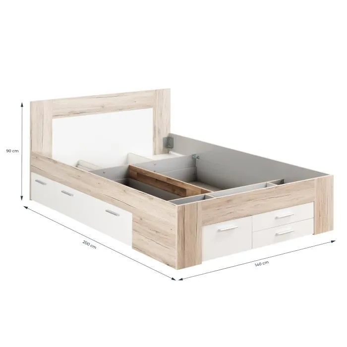 UDINE Lit adulte contemporain décor chêne cendré et blanc mat - l 140 x L 200 cm-2