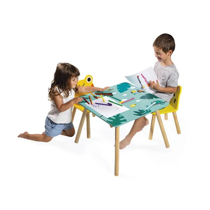 Table tropicale en bois JANOD - 1 table et 2 chaises - Décoration chambre d'enfant - Dès 3 ans-2