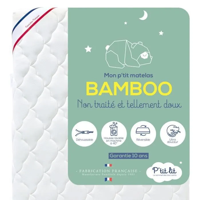 Matelas Bébé Bamboo - 60x120x10 cm - Viscose Douce - Déhoussable - Sans traitement chimique - Fabrication Française-0