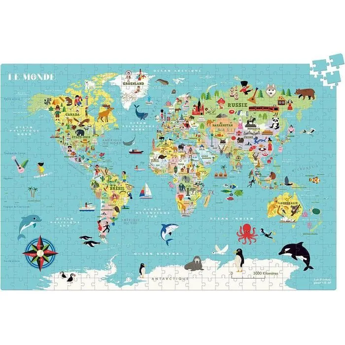 Puzzle 500 pièces - VILAC - Carte du monde - Voyage et cartes - Jaune - Enfant-0