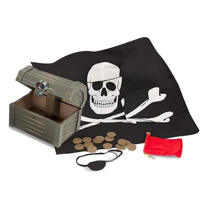 Coffre de Pirate en Bois - MELISSA & DOUG - Avec Accessoires et Compartiment Secret-0