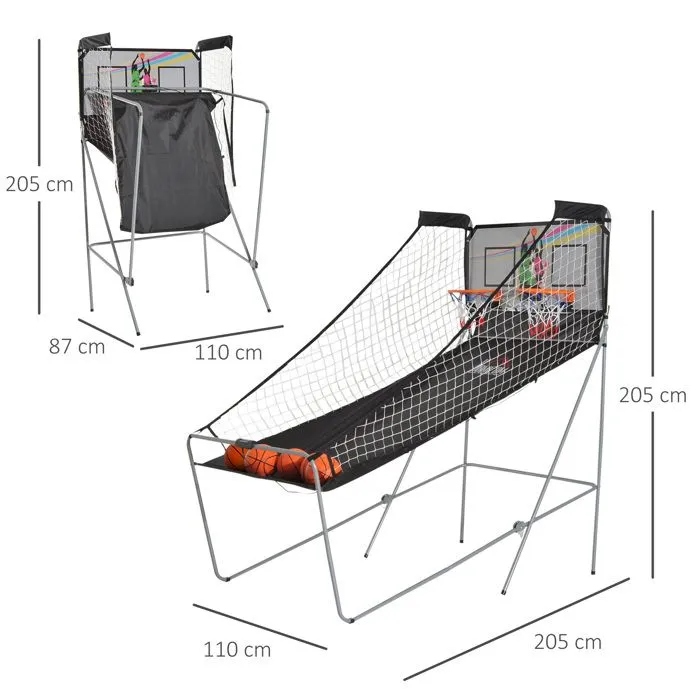 Panier de Basket pliable - HOMCOM - 8 modes - double panier compteur électronique - 4 ballons et pompe - acier noir et blanc-3