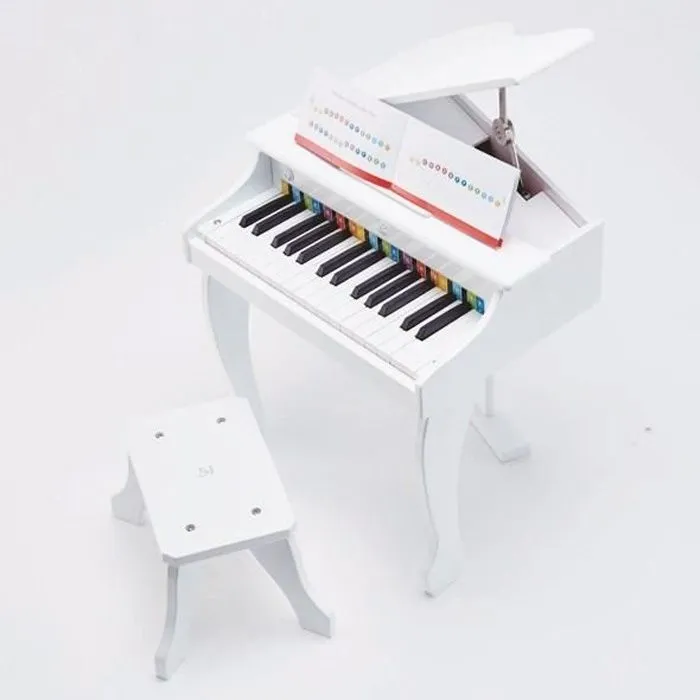 Piano jouet électronique en bois - HAPE - Blanc - 30 touches - Tabouret inclus-0