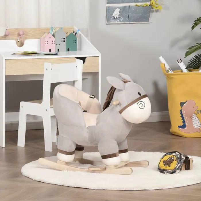 HOMCOM - cheval à bascule - Bois peuplier - 61x34x58cm - Gris-2