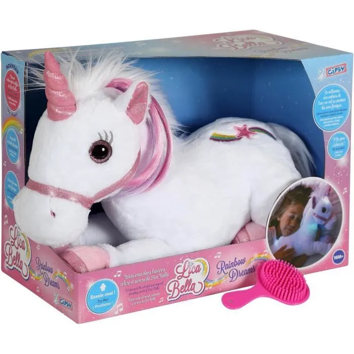 Gipsy Toys - Lica Bella Féerique Et Lumineuse - Peluche Licorne Interactive - 35 cm - Blanc - Rose-1