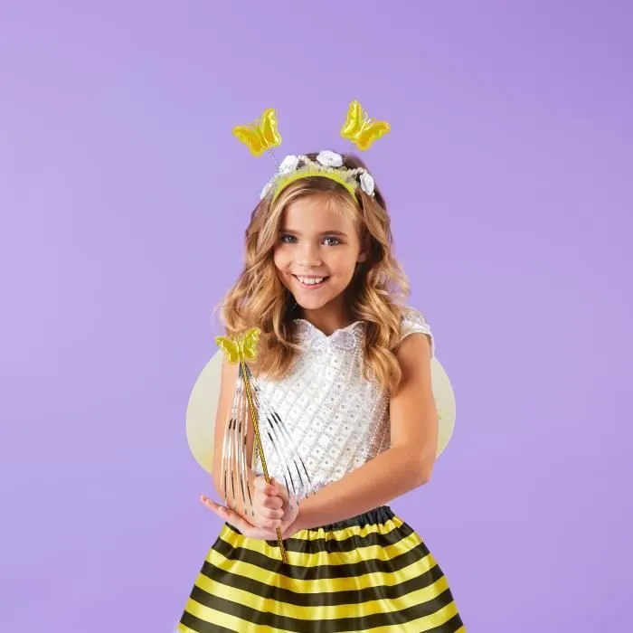 Costume d'abeille pour enfants - Relaxdays - Ailes, serre-tête, jupe & baguette magique - Noir-jaune-1