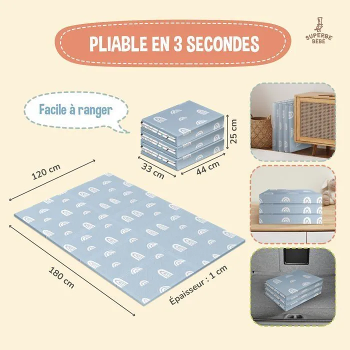 Tapis de Jeu en mousse, épais et pliable pour enfants - 180 x 120 x 1 cm - RAINBOW SKY | SUPERBE BEBE-1