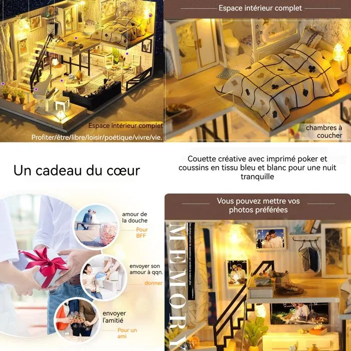 Maison de poupée - HTBE - Miniature LED - Bois plexiglas - À monter soi-même - 3 ans et plus-2