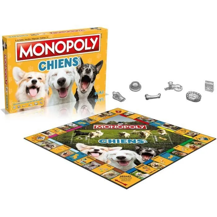 Monopoly Chiens Jeu de société, Monopoly mettant en vedette les chiens de différentes races, WINNING MOVES-1