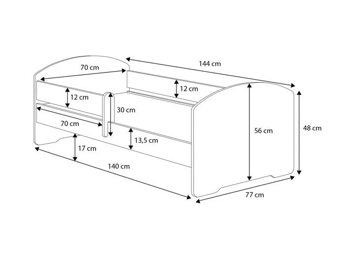 Lit enfant LOU avec tiroir balustrade et matelas inclus - Sans graphique - 140 cm x 70 cm-2