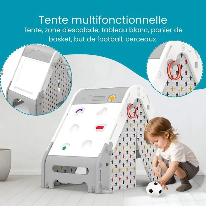 DEVESSPORT  Tente Jeu Enfant - Avec Mur d'Escalade, Panier Basket, Tableau - Aventure Intérieur-3