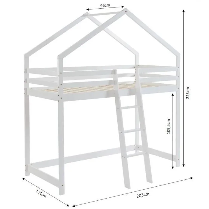 Lit cabane mezzanine Jardin des Petits Dormeurs Blanc 90x190 - Laïba Kids-1