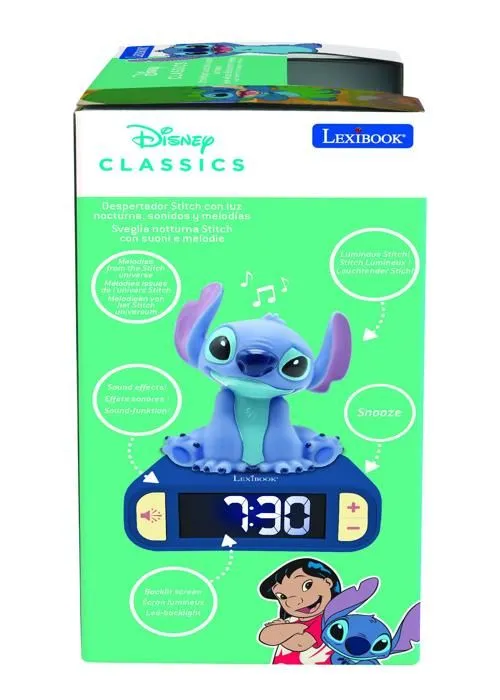 Réveil veilleuse digital Stitch, Sons et mélodies, Ecran LCD rétro-éclairé, Lumineux, Disney Stitch, Bleu, Lexibook, RL800D-2