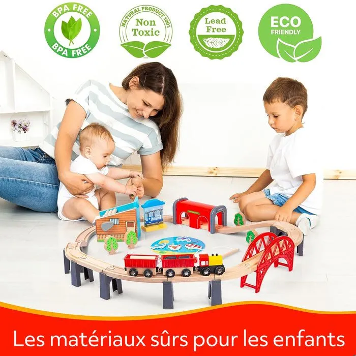 Circuit train bois Kinderplay GS6151 – train, rails et véhicules – pack complet 213 cm – jouet enfant dès 3 ans-2