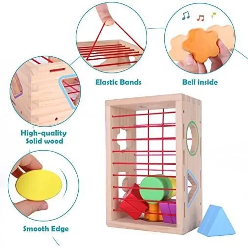 Jouet Enfant 6-12 Mois Fille - AMOUNE - Cube d'activité en bois - Motricité fine - Tri de formes-2