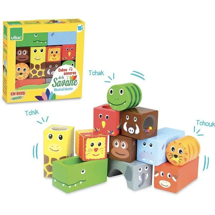Jeux d'éveil cubes sonores - Vilac - Savane - Bois - Mixte - 3 ans et plus-2