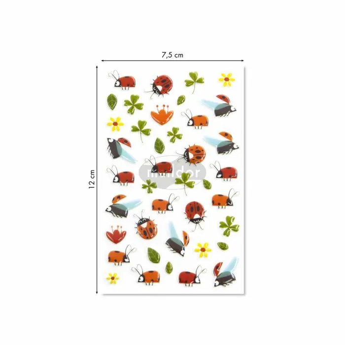 Gommette Maildor - CY094C - Un sachet de gommettes 3D Cooky 1 planche 7,5x12cm, Trefles et coccinelles (40 stickers)-1