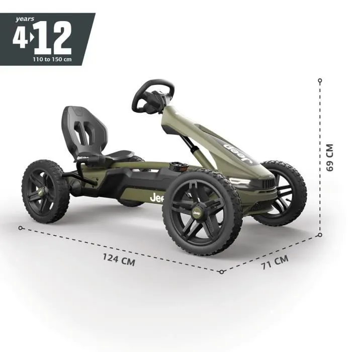 Kart à pédales Jeep Rally Cherokee - BERG TOYS - 4 roues - Vert kaki - Siège réglable - Pneus à chambre à air-0