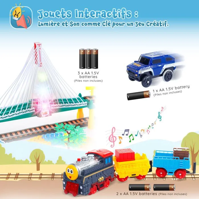 Train électrique avec circuit automobile - Kinderplay - KP0635 - 192 éléments - 89x69 cm - À partir de 3 ans-3