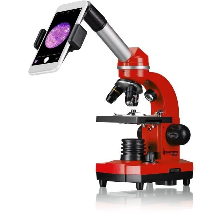 Microscope étudiant BIOLUX SEL - BRESSER JUNIOR - grossissement 40x-1600x - kit d’expérimentation - rouge-2