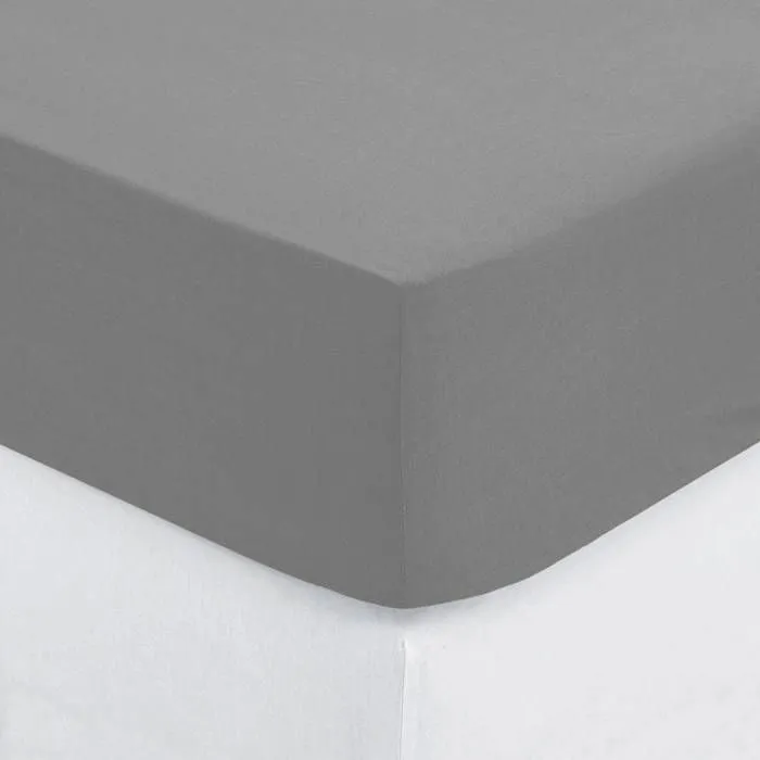 Drap-housse - ATMOSPHERA - Gris souris - 140x190 cm - Bonnet H30cm - 100% Coton-0